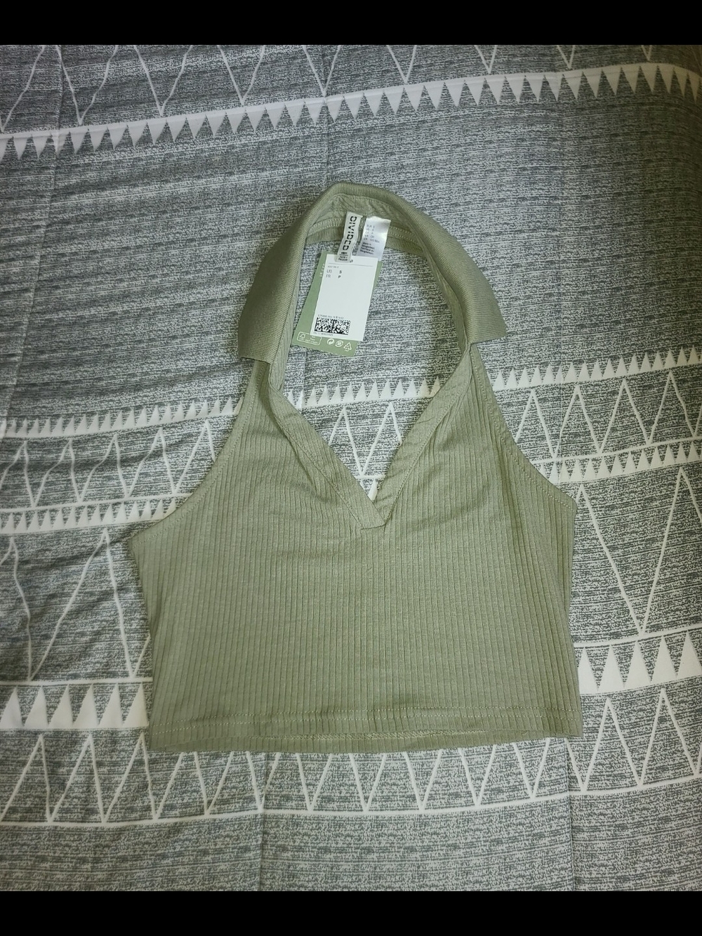 NWT H&M Divided Ribbed Halter Crop Top Sage Green Size Small